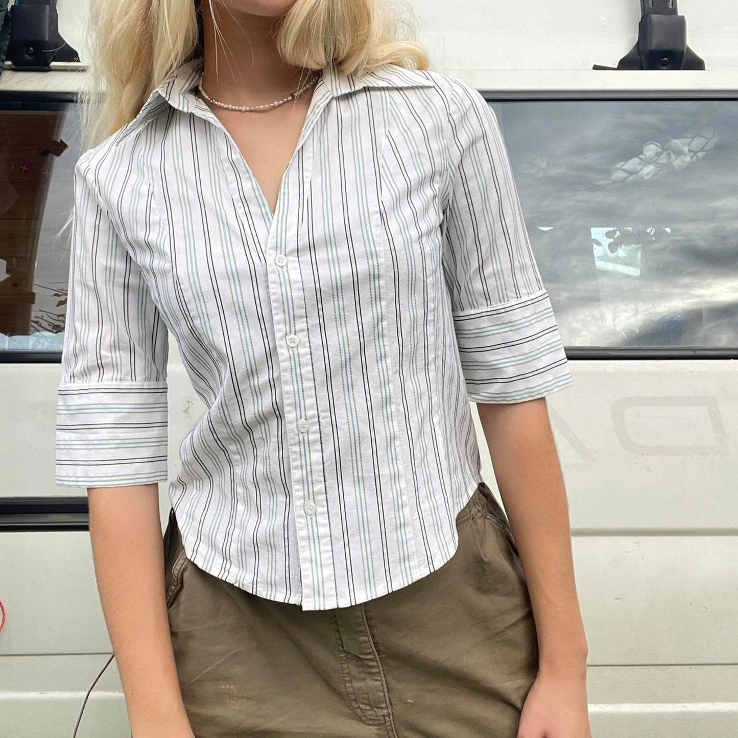 White and navy striped shirt #stripes