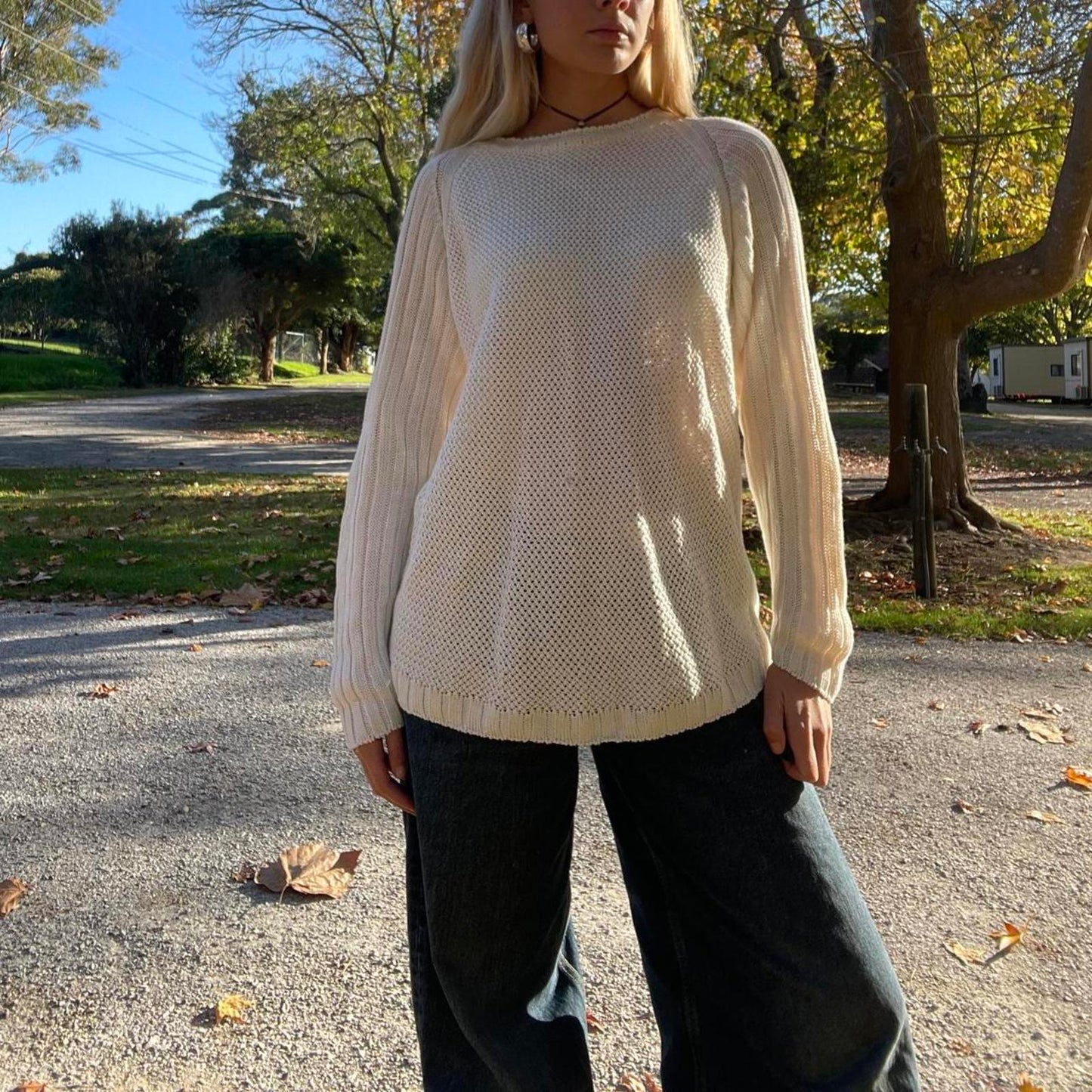 Cream knit jumper with a relaxed fit