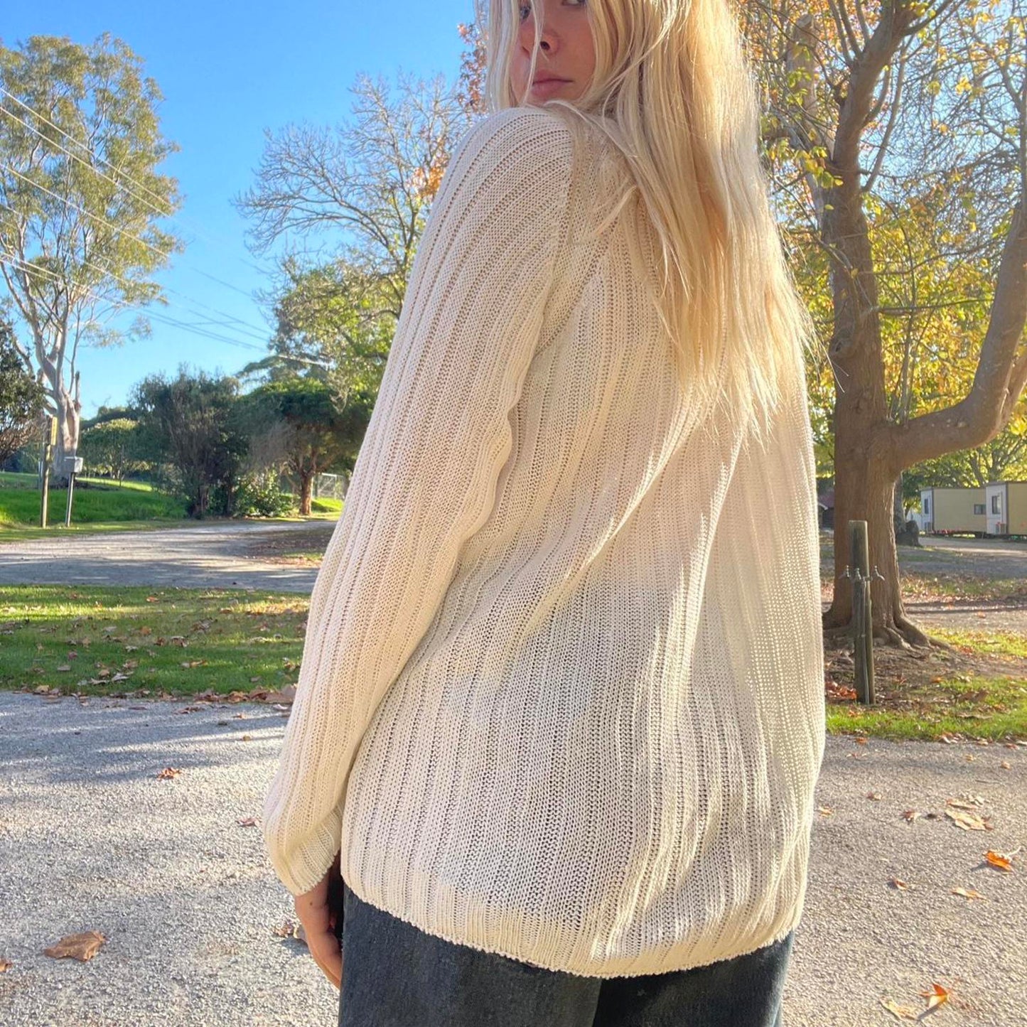Cream knit jumper with a relaxed fit