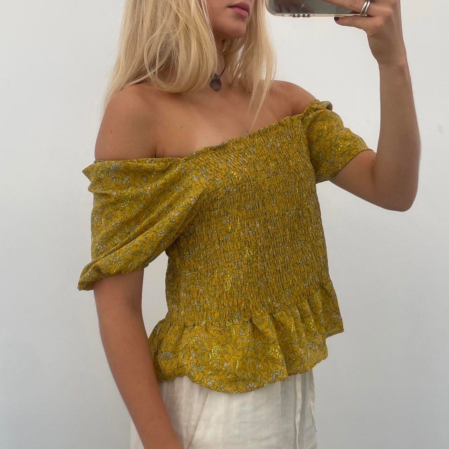 Yellow floral versatile off the shoulder blouse #offtheshoulder