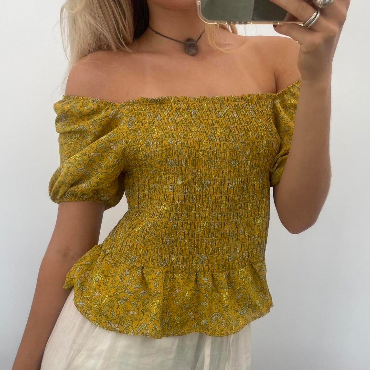 Yellow floral versatile off the shoulder blouse #offtheshoulder