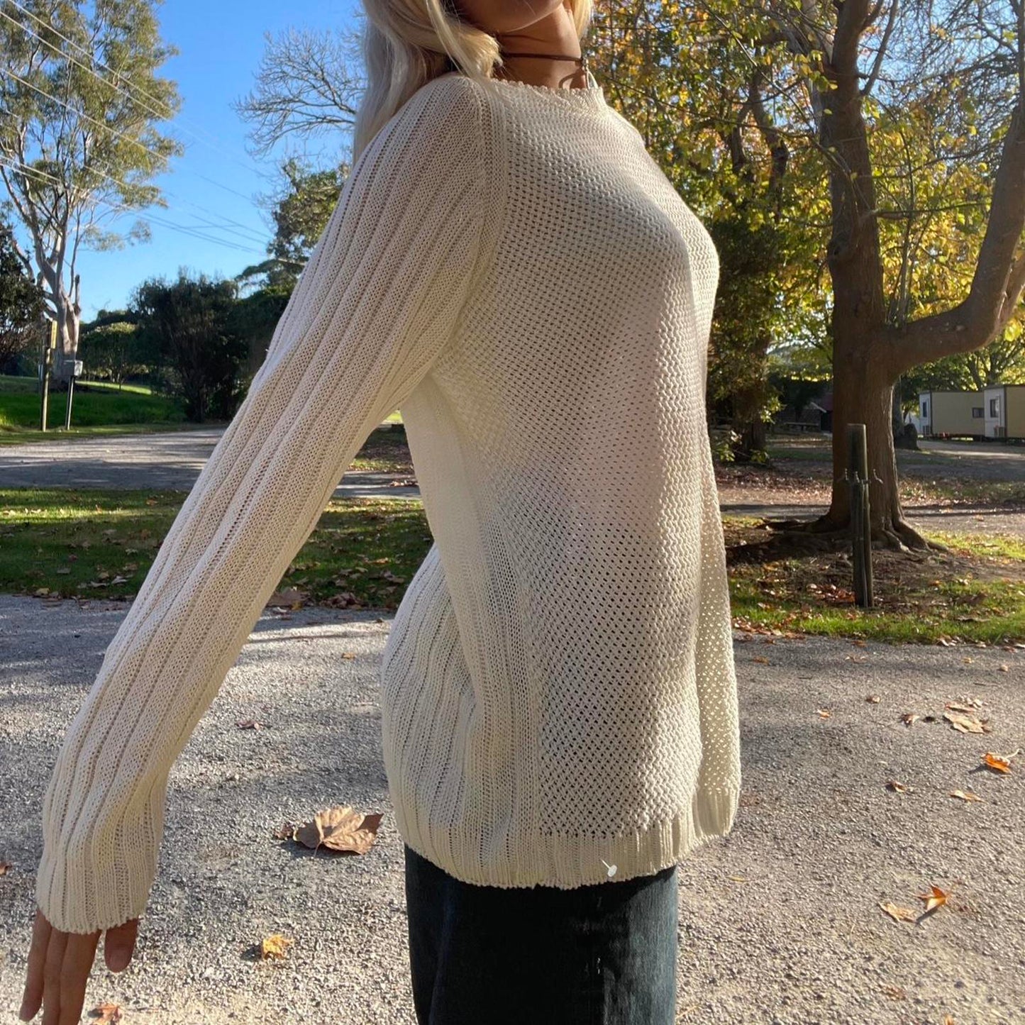 Cream knit jumper with a relaxed fit