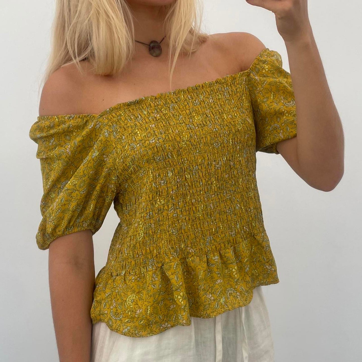 Yellow floral versatile off the shoulder blouse #offtheshoulder