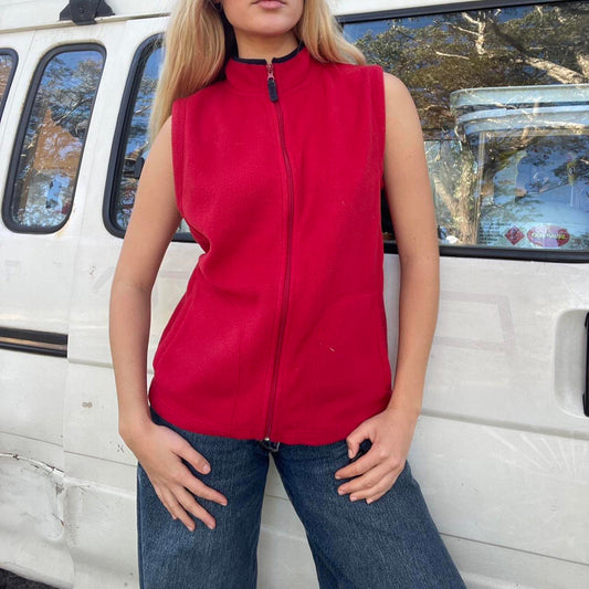Red fleece zip up vest