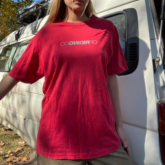 Y2K Ocean Pacific Red Surf tee with sick little back graphic