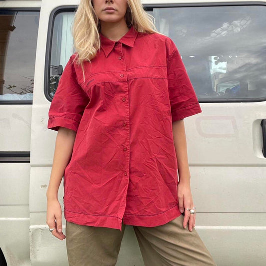 Red oversized Colorado short sleeve shirt with embroidered details