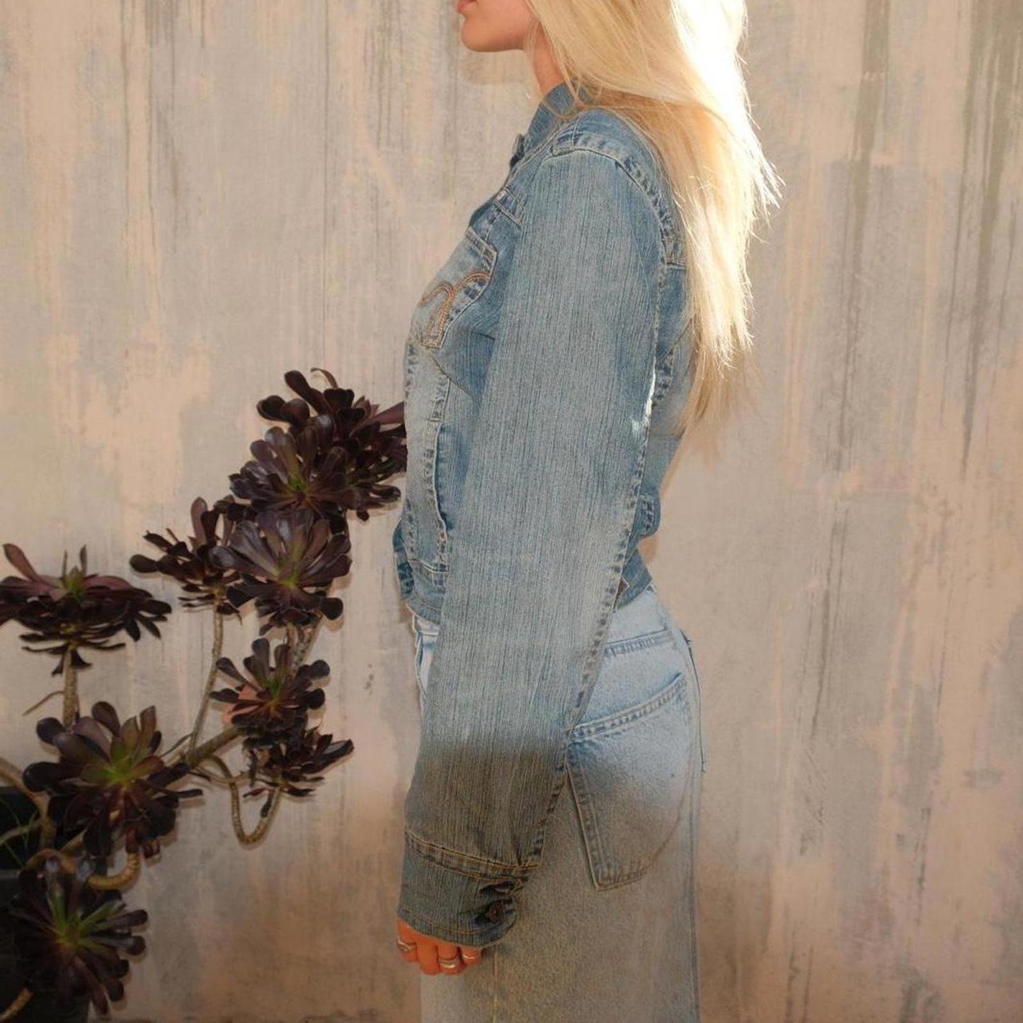 Cute Hydraulic vintage 90s denim jacket with a small stain on the back jacket