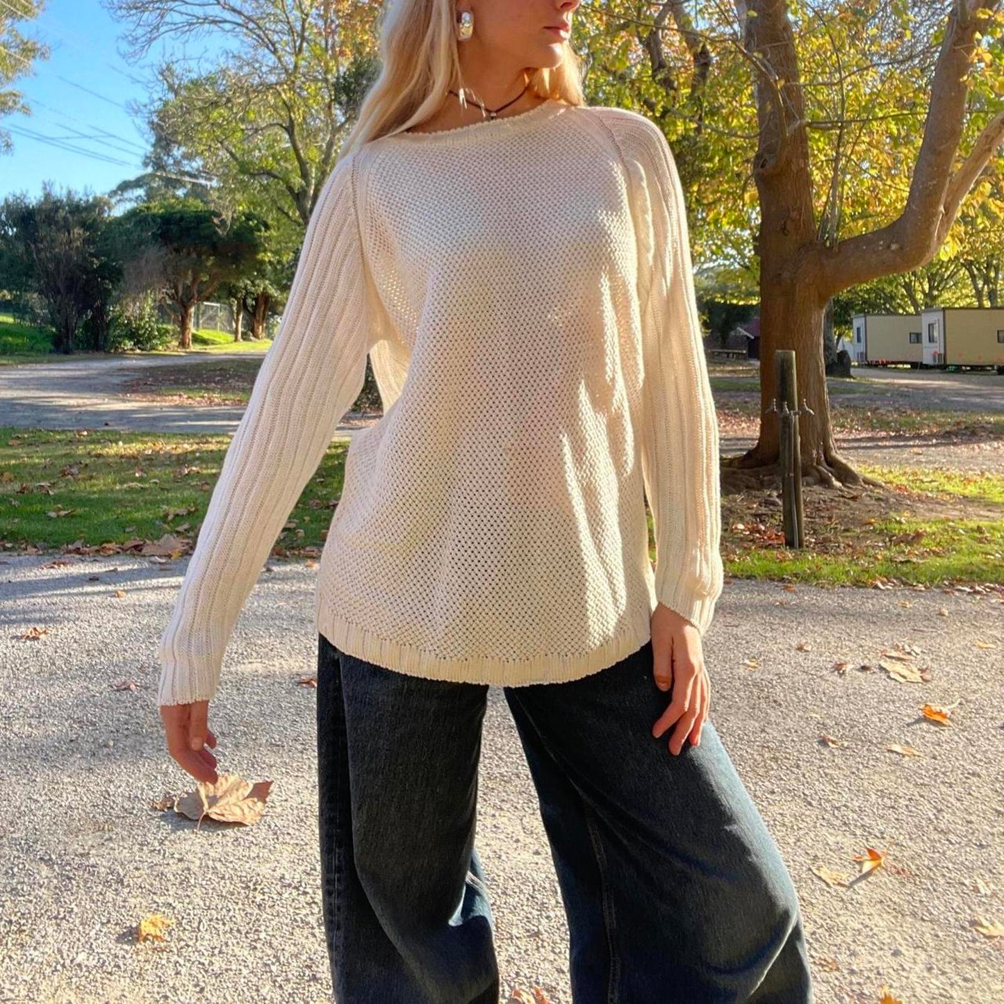 Cream knit jumper with a relaxed fit