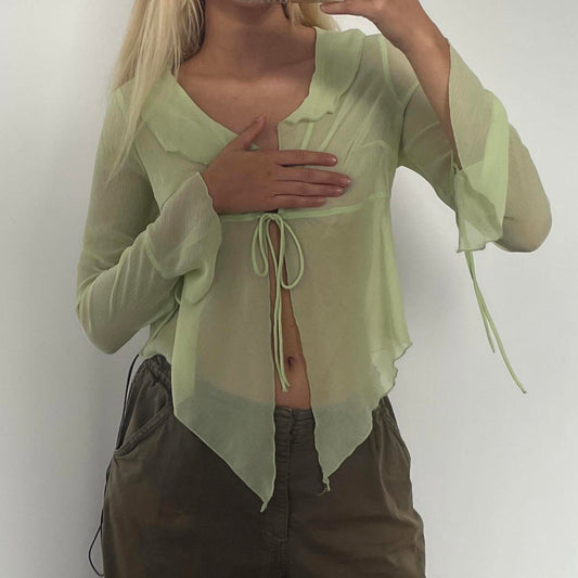Green mesh long sleeve top with tie sleeves #fairy #boho