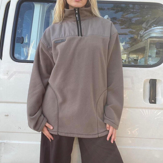 Cream and brown 1/4 zip fleece