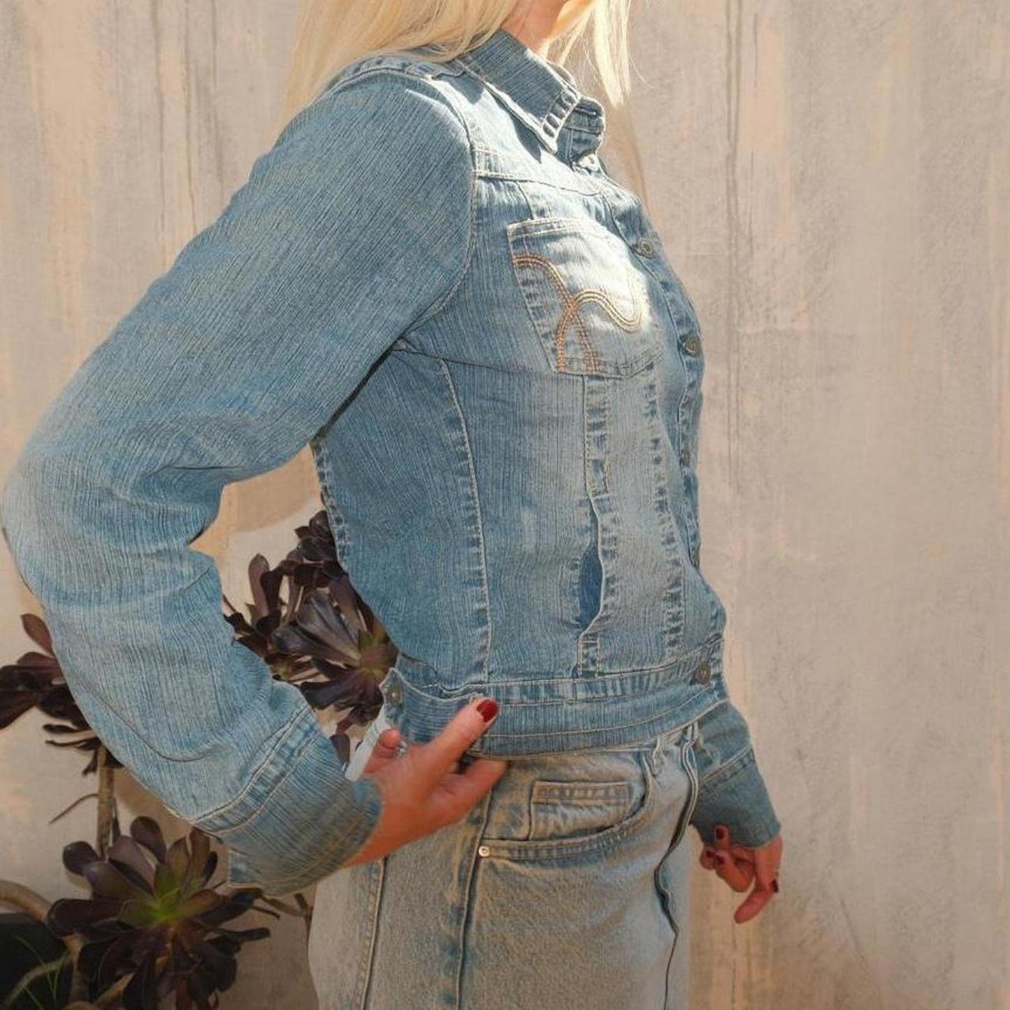 Cute Hydraulic vintage 90s denim jacket with a small stain on the back jacket