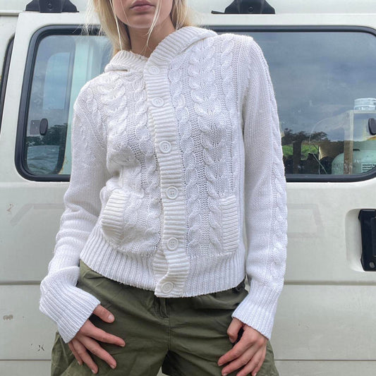 Cream cable knit cardigan with hood #cottagecore